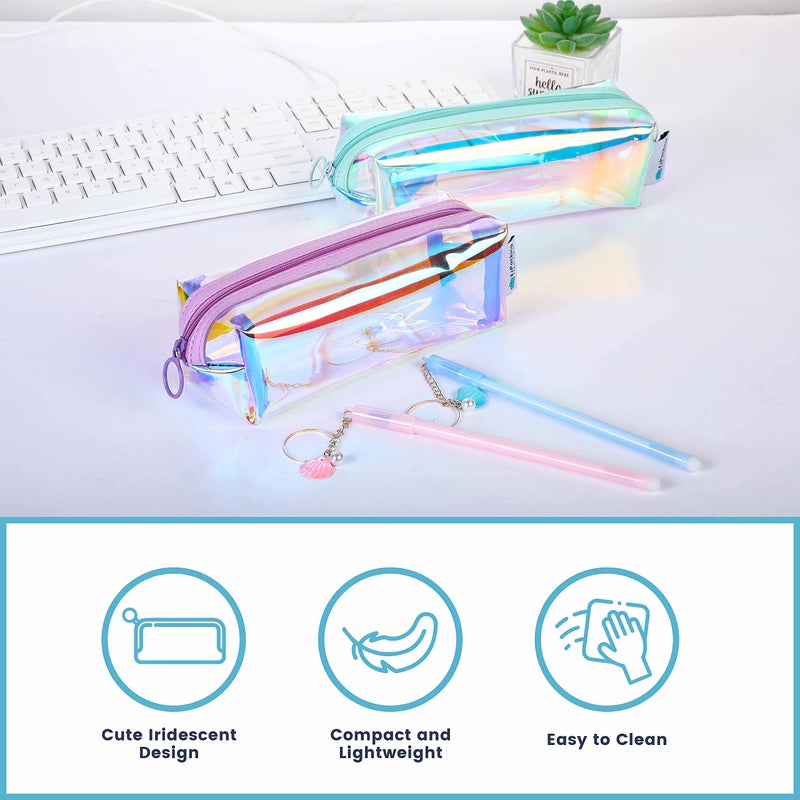 EzPacking Holographic Clear Makeup Pouch/Cute Iridescent Cosmetic Organizer/Sparkly Glittery Womens Toiletries Holder/Transparent Ladies Zipper Bag for Purse or Tote (Mint) - Image 5